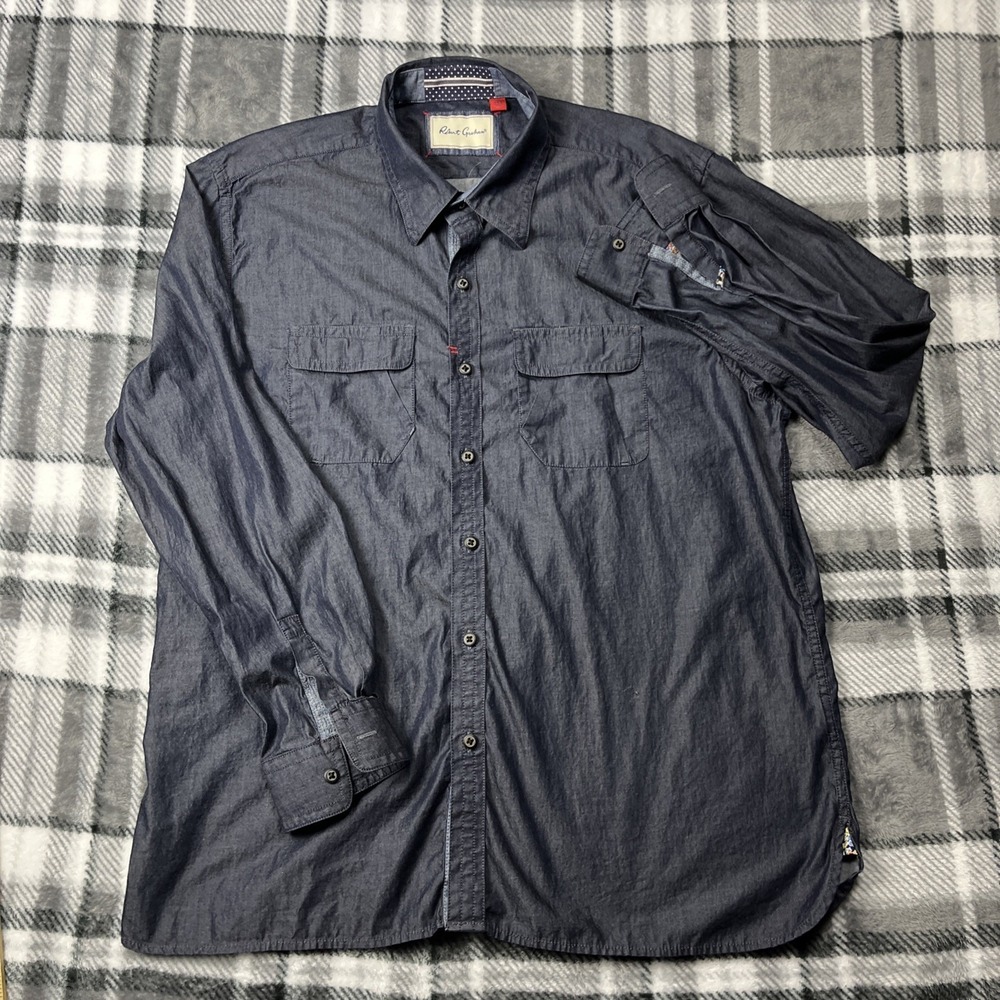 Robert Graham Shirt Mens 3XL Classic Fit Lightweight Chambray Long Sleeve